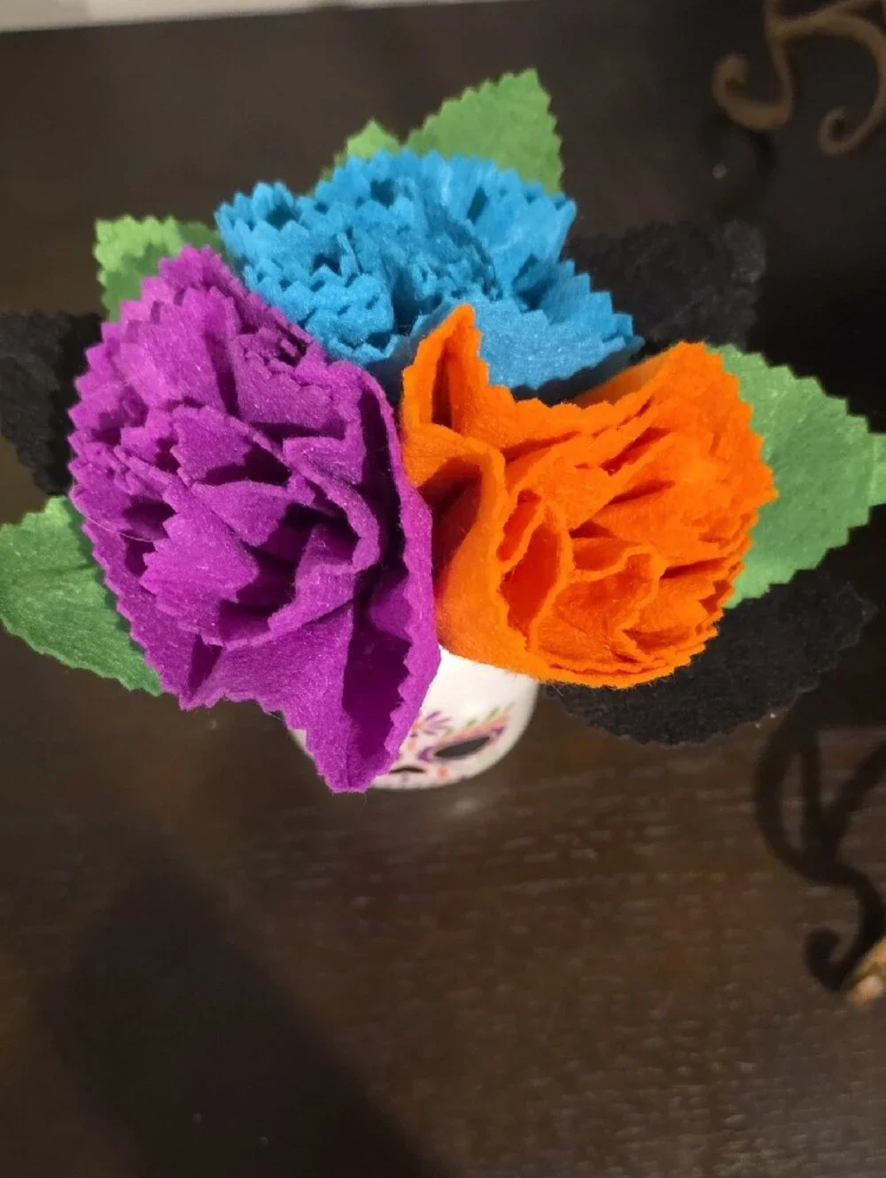 Day of the Dead Sugar Skull Mason Jar Vase with Felt Flowers